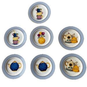 Sakura Debbie Mumm Salad Plates 8 inch Teapots Lot of 7 Vintage 1998